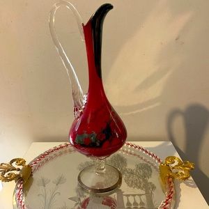 Red crystal decanter and tray